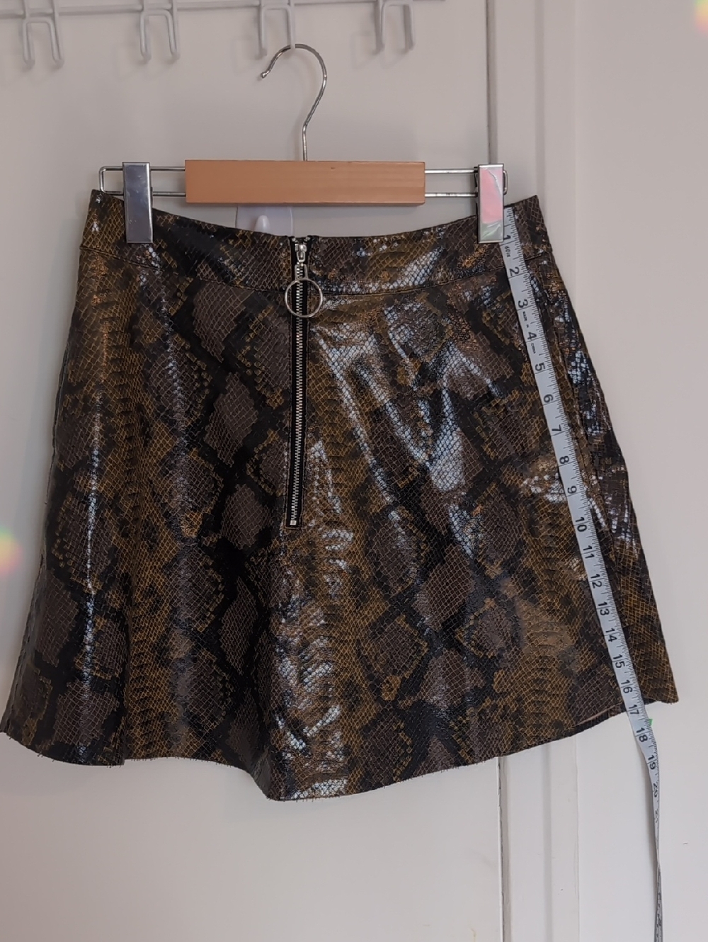 Zara Basic Brown and Black Faux Snakeskin Zip Skirt